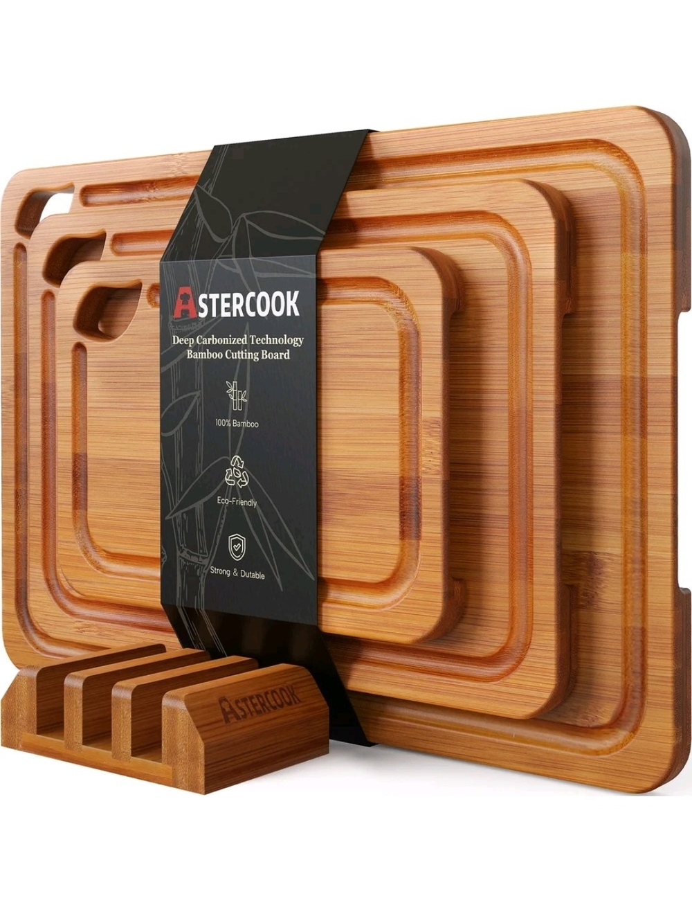 Bamboo Cutting Board Set - Natural Brown (4-Pack)